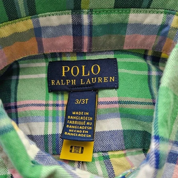 Polo Ralph Lauren Kids Plaid Short Sleeve Button Down Shirt Green Pink 3/3T - Picture 4 of 4